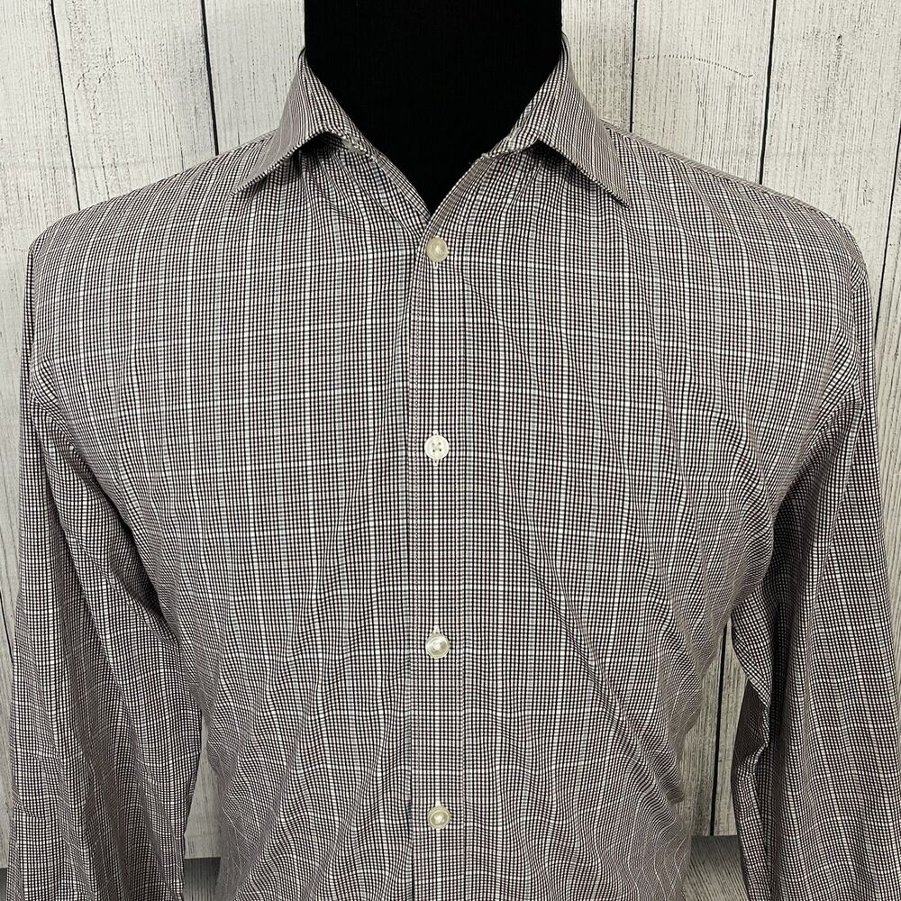 John Varvatos Men's Large Slim Multicolor Check Long Sleeve Button-Down Shirt